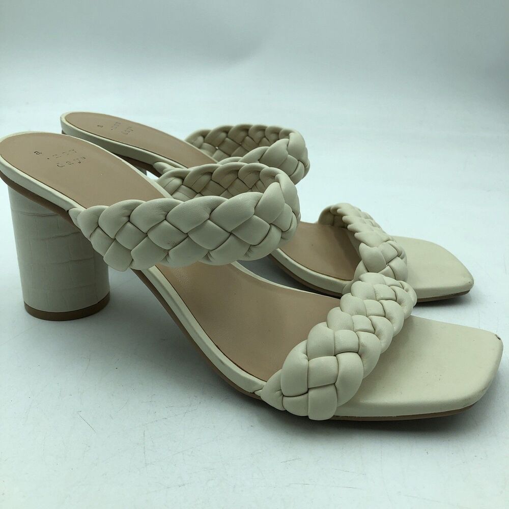A New Day Women’s White Braided Mule Chunky Heels Size 11 Slip On Sandals
